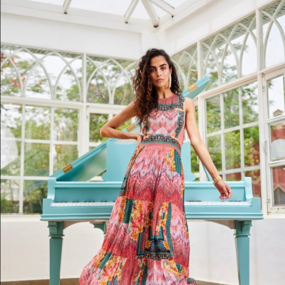Anthropologie Bhanuni By Jyoti Alessandra Beaded Boho Maxi Dress Sz 12